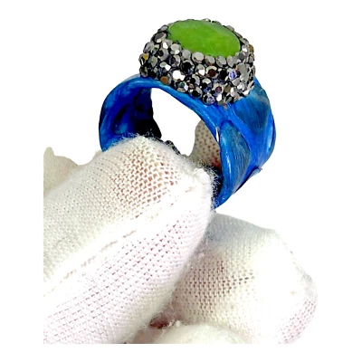 Anillo ajustable piel de serpiente cuero circón adornado cuarzo verde piedras preciosas talla 7 Foto 1 de 4