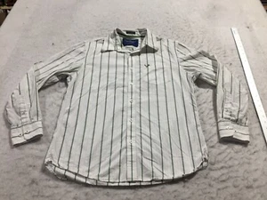 American Eagle Button Up Shirt Mens L Large White Green Striped Long Sleeve - Picture 1 of 14