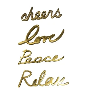 Gold Metal Word Wall Decor Set of 4 – Cheers Love Peace Relax Signs - Picture 1 of 6