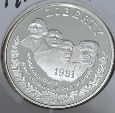 1991 S Mount Rushmore Monument Silver Proof Dollar Commemorative Uncircu Coin - Image 1 of 2
