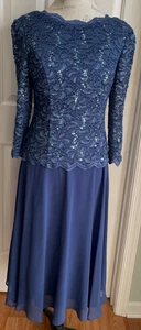 BLAU ALEX ABEND SCHMUCK FLIESSEND A-LINIE MIDI PARTY COCKTAILKLEID IN GRÖSSE 10 - Bild 1 von 8