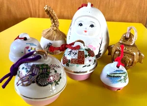Japanische Tonglocke Keramik Dorei Volksspielzeug Set 7 Stck. Souvenirs Glücksbringer - Bild 1 von 5