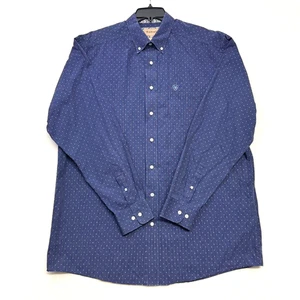 ARIAT Camicia Antirughe Uomo XLT Blu Manica Lunga Western Geometrica - Foto 1 di 5