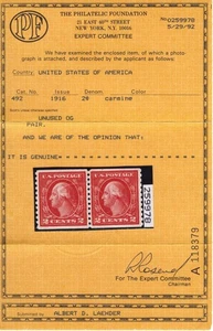 US Stamp 492 MNH XF/S 2c Washington coil pair with PF Cert ZAYIX 1024M_MAR023 - Picture 1 of 2