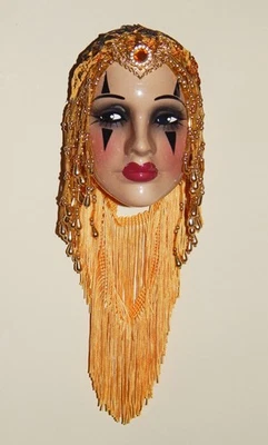 Unique Creations Pierrot Jester Clown Woman of Color Hand Painted Wall Hanging - Image 1 of 4