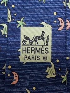 Hermes 7785 SA dark blue “Fish & moon” silk tie NIB without tags - Picture 1 of 6