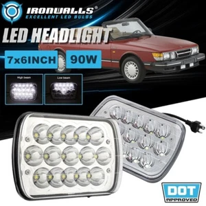 Pair 7x6" Square Chrome LED Headlights Hi/Lo Beam Lamp for Saab 900 1981-1986 - Foto 1 di 12