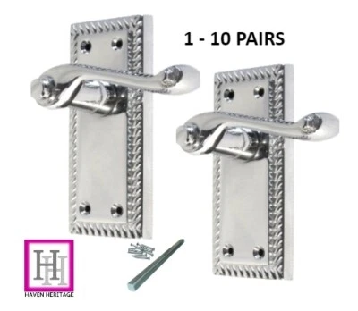 Door Handles Chrome Stylish Georgian Lever Latch Roped Edge Handles 1 - 10 Pairs - Image 1 of 4