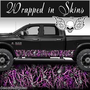 Pink Skull Camo MATTE Rocker Wrap Vinyl Decal Truck Side Wrap 4 panels 6" tall - Picture 1 of 5