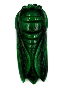 Antique Chinese Pendant Art Deco Imperial Jade Large Cicada Insect Hand Carved - Picture 1 of 14