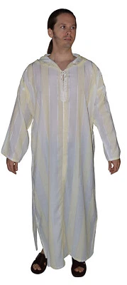 Caftán con capucha para hombres marroquíes Djellaba caftán Thobe Abaya hecho a mano árabe blanco  Foto 1 de 4
