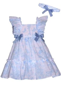 NEW Bonnie Jean Girls Size 4T "BLUE WHITE BUTTERFLY TOILE" Dress Headband NWT - Picture 1 of 3