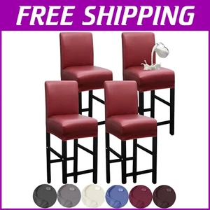 4-Pack Waterproof PU Bar Stool Covers with Back - Modern Elastic Slipcovers - Picture 1 of 8