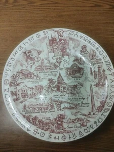 Vernon Kilns Texas Souvenir Plate Red Transferware "Lone Star State" USA - Picture 1 of 9