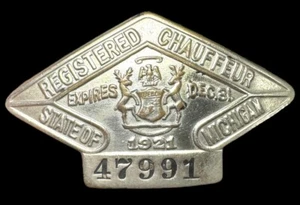 Insignia de chofer registrada de Michigan 1921 con licencia pin de metal conductor trasero #47991 - Imagen 1 de 3