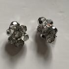 Vintage Cluster Earrings Coro - Silver & Clear Swarovski Crystals, Silver Beads