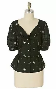 ANTHROPOLOGIE Blouse 6 LITHE Embroidered Rose Cameo Wrap Cotton Lace NWT RARE - Picture 1 of 3