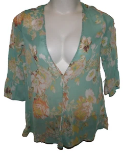 Xhilaration Multicolor Floral 3/4 Sleeve Sheer Cover Up Blouse Size S Juniors - Picture 1 of 6