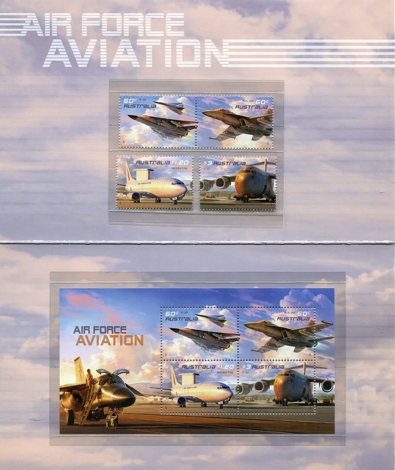 Aviación de la Fuerza Aérea 2011 - Paquete de oficina de correos con estampillas y mini hoja Foto 1 de 1