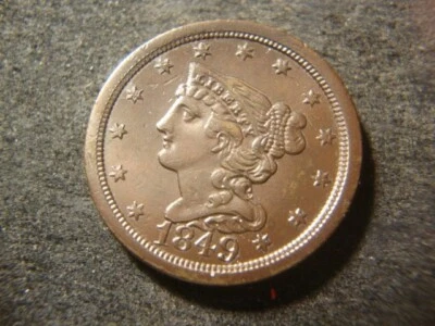 1849 AU Glossy Coronet Braided Hair Half Cent CAL - Image 1 of 3