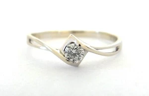 18K Solid White Gold Genuine Natural Round Diamond Bypass Ring Band - Size 6.25 - Picture 1 of 17