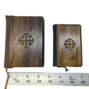 Vintage Holy Bible Set Olive Wood Cover Jerusalem Pocket New Testament Lot of 2 - Picture 1 of 15