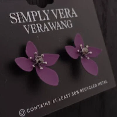 Pendientes VERA WANG Rocker Chic Piedra Gunmetal/Hematita Pequeños Flor Púrpura Foto 1 de 3