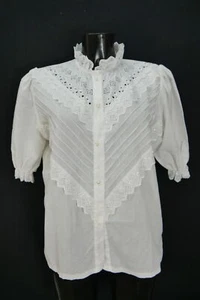 Gr.48 Trachtenbluse weiß Bluse für Dirndl Baumwolle mit Spitze Stickerei TB9922 - Bild 1 von 4