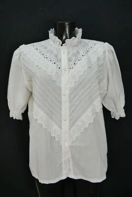 Gr.48 Trachtenbluse weiß Bluse für Dirndl Baumwolle mit Spitze Stickerei TB9922 - Bild 1 von 4
