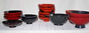 Lot - 17 Vintage SAKE RICE Bowls CUPS Red BLACK Gold Some WOOD LAQUER Sakazuki - Picture 1 of 18