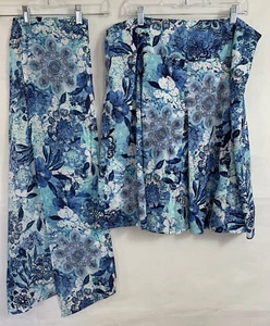George Plus Sz 18W Blue Floral Graphic Gored Flare Skirt Drop Waist Zip w/ Scarf - Picture 1 of 12
