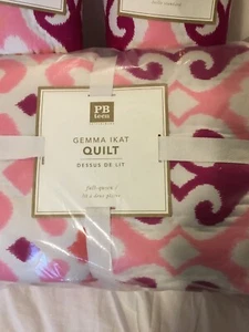 pottery barn Pink white full queen quilt & 2 shams Gemma Ikat comforter teen - Picture 1 of 3