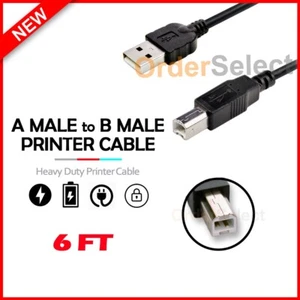 USB PRINTER CABLE 6FT 2.0 CORD TYPE A MALE to B MALE 6 FT A-B for EPSON HP DELL - Picture 1 of 5