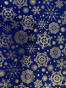 Tela de algodón copos de nieve azul y laminado / Tela de Navidad / Vendido por yarda - Imagen 1 de 2