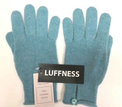 Ladies cashmere gloves duck egg blue button from Scotland NEW wool womens winter - Image 1 of 4