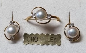 18k YELLOW gold and PEARL ASSORTMENT AND EARRINGS. Weight 2.75 gr. Finger 15. - Picture 1 of 2