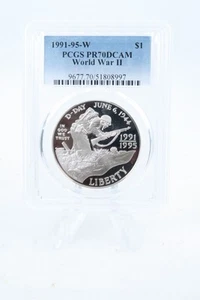 1991-95-W PCGS PR70DCAM World War II Silver Modern Commemorative Dollar Proof - Picture 1 of 2