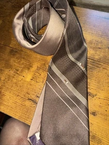 Damon Tie Necktie Unisex Vtg Imported Textured Polyester Brown Stripes - Picture 1 of 4