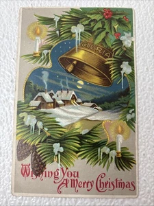 Postkarte mit geteilter Rückseite um 1910 Ich wünsche dir frohe Weihnachten geprägte Karte - Bild 1 von 2