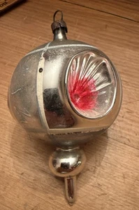 Ornamento Natale Germania Vintage Vetro Triplo Rientro Blu Rosa - Foto 1 di 5