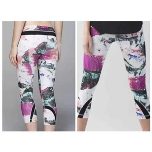 Lululemon Crop Run Inspire Luxtreme Pigment Wave Multi Black Leggings Size 8 - Picture 1 of 12