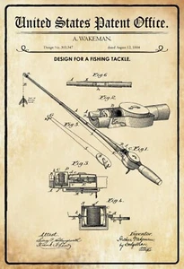 Targa in lamiera AGDeko® vintage brevetto pesca sport hobby storica - Foto 1 di 4