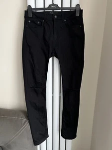 TOPMAN - Mens Black Stretch Skinny Black Ripper Knee Jeans - Size W30 / L30 - Picture 1 of 7