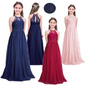 Mädchen Kleid Kinder festlich Spitzen langes Cocktailkleid  Hochzeit Partykleid 
