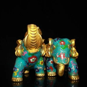 6.6" pair Antique old China dynasty bronze gilt Cloisonne palace Elephant statue - Picture 1 of 9