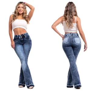 Womens High Waisted Bell Bottom Jeans with Pockets High Elasticity Slim Fit Flar - Picture 1 of 9