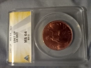 1967 Great Britain One Penny, MS 64 Red, Anacs - Picture 1 of 2