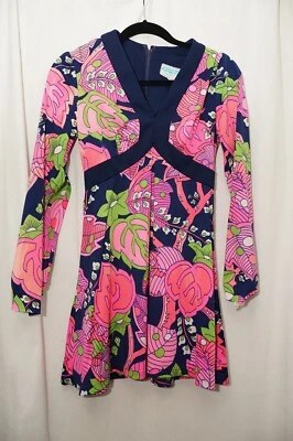 Vestido Keram New York Vintage Años 70 Pequeño S Para Mujer Rosa Floral Cuello en V Necesita Fijación Foto 1 de 4