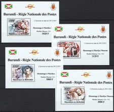 Burundi 2013 MNH 4 MS Set, Homage to Actress, Marilyn Monroe, Film