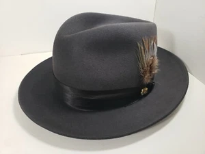 DOBBS TEMPTATION FUR CLASSIC FEDORA  HAT GRAY + BLACK BAND SIZE 6 7/8 MADE IN US - Picture 1 of 7
